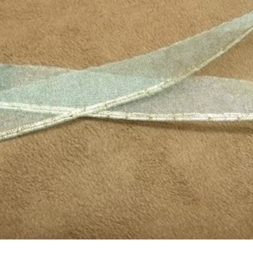 Lot de 4 metres ruban organza fin liséré or sur un coté vert d'eau 15 mm