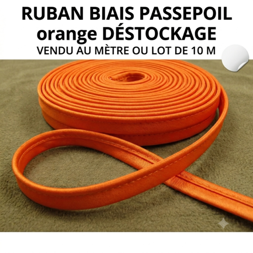 Déstockage- passepoil satin orange 10 mm