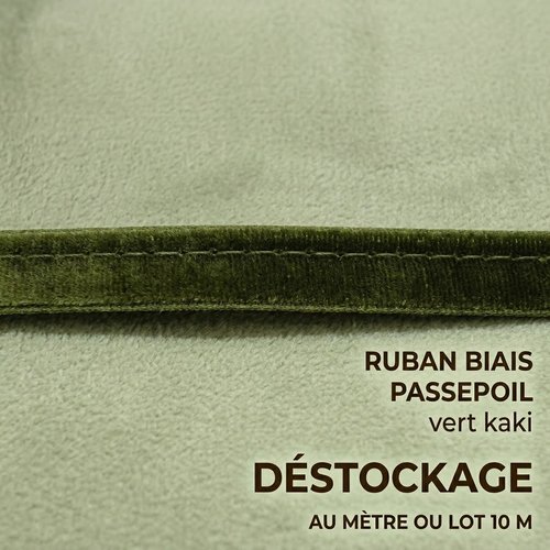 Déstockage - passepoil satin polyester vert kaki 10 mm