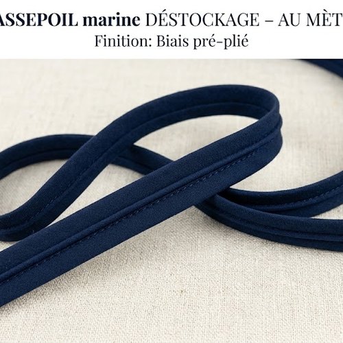 Déstockage biais passepoil satin bleu marine 10 mm