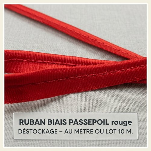 Déstockage-passepoil satin polyester rouge 10 mm