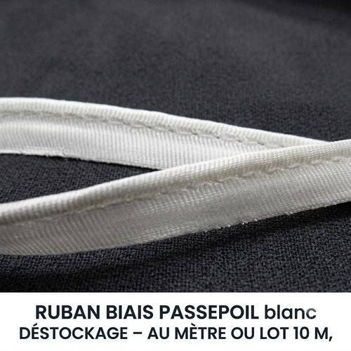 Déstockage-passepoil satin polyester blanc 10 mm