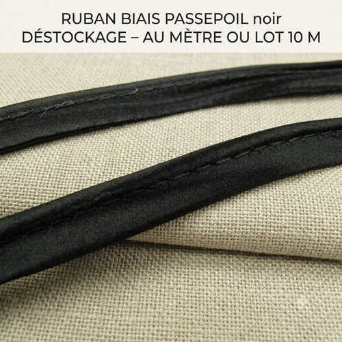 Déstockage biais passepoil satin noir 10 mm