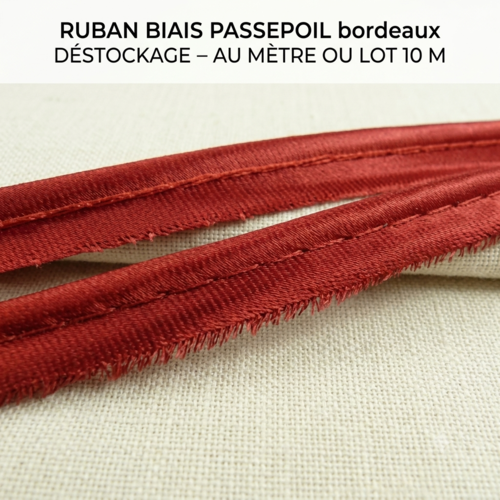 Déstockage-passepoil satin polyester bordeaux 10 mm
