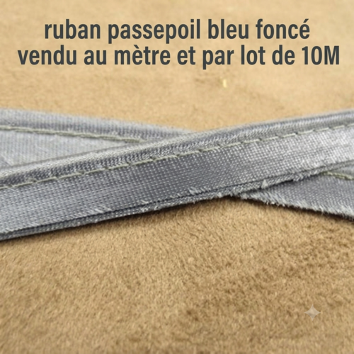 Déstockage-passepoil satin polyester bleu foncé 10 mm