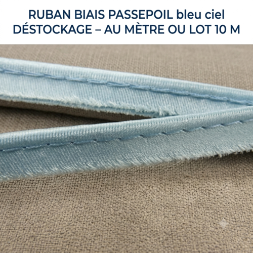 Déstockage-passepoil satin polyester bleu ciel 10 mm
