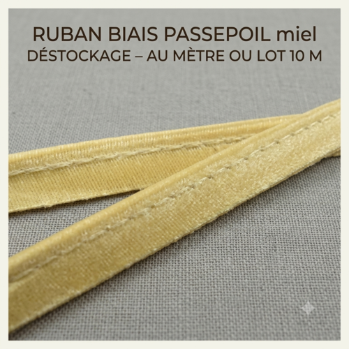 Destockage ruban biais passepoil satin polyester miel 10 mm