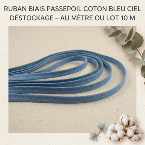 Déstockage passepoil coton bleu ciel 10 mm