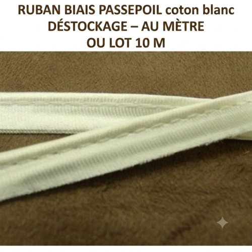 Déstockage passepoil coton blanc 10 mm