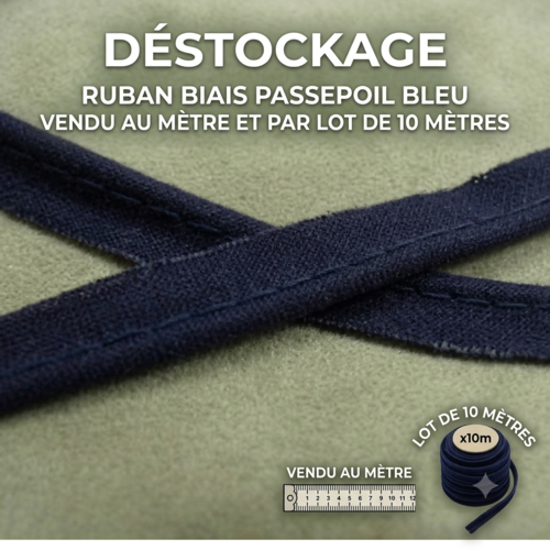 Déstockage passepoil coton bleu 10 mm