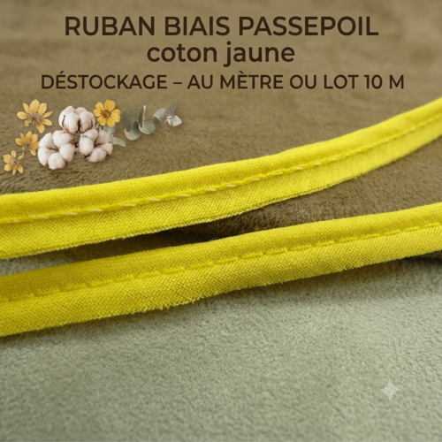 Déstockage passepoil coton jaune citron 10 mm