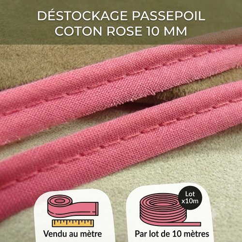 Déstockage passepoil coton rose 10 mm