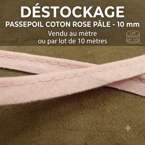 Déstockage passepoil coton rose pâle 10 mm