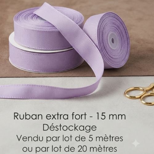 Déstockage (lot 5 ou 20 m) ruban extra fort parme 15 mm