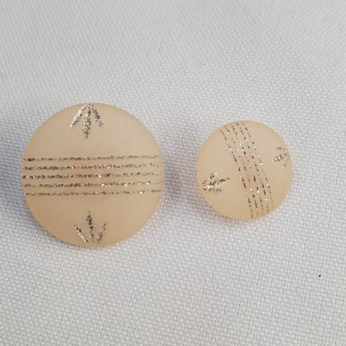 Bouton acrylique "rétro pailleté" - saumon & argent - 2 tailles