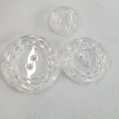 Bouton acrylique transparent effet tressé – 15, 23 ou 28 mm –