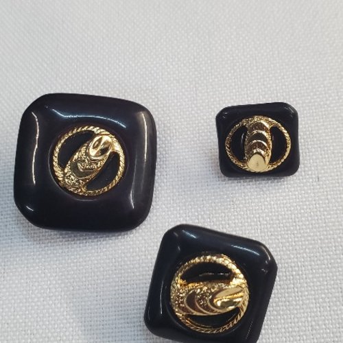 Bouton "blason royal" - noir & or - 12 mm, 17 mm ou 22 mm