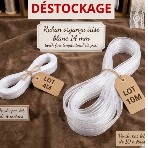 Ruban organza irisé blanc 14 mm – vendu par lot de 4 m ou 10 m