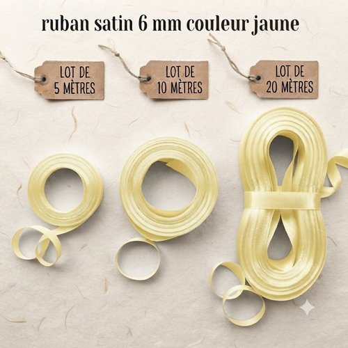 Déstockage ruban satin jaune – 6 mm – vendu par lots de 5, 10 et 20 mètres