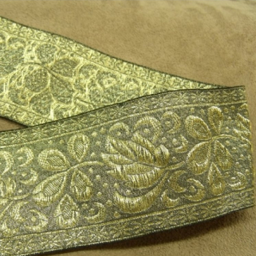 Ruban brodé mordoré reversible, 5 cm, de belle qualité