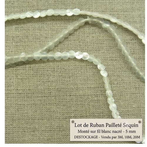 Galon sequin blanc nacré – 5 mm – finition couture élégante