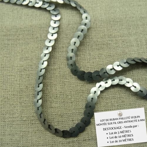 Galon sequin gris anthracite – 6 mm – finition couture élégante