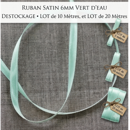 Déstockage ruban satin vert d'eau – 6 mm – vendu par lots de 5, 10 et 20 mètres