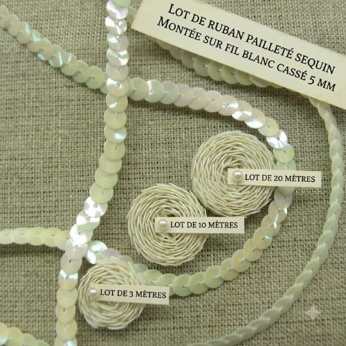 Galon sequin blanc cassé – 5 mm – finition couture élégante