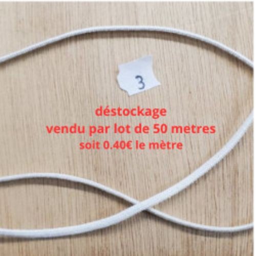 Déstockage élastique blanc 3 mm – lots de 5 m, 30 m, 50 m ou 100 m