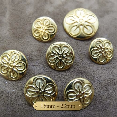Lot de 6 boutons à queue en métal doré motif fleur – 15 mm, 23 mm ou 28 mm