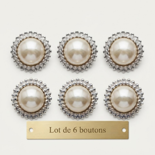 Lot de 6 boutons acrylique argenté nacré – 17 mm