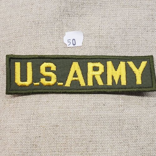 Écusson militaire thermocollant vert et jaune motif us army ,largeur 11cm sur hauteur 3cm