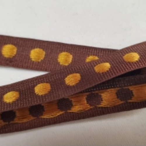 Nouveau ruban fantaisie marron pois or,1 cm