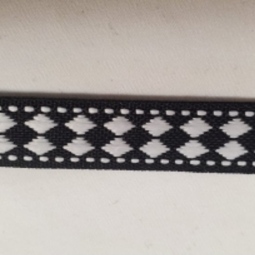 Nouveau ruban fantaisie losange blanc sur fond noir,1 cm