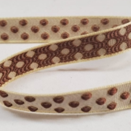 Nouveau ruban fantaisie beige à pois sur fond marron , 1 cm
