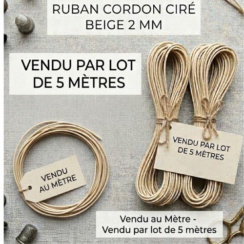Cordon ciré beige 2 mm – vendu au mètre ou en lot de 5 mètres