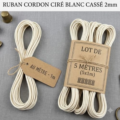 Cordon ciré blanc cassé 2 mm – vendu au mètre ou en lot de 5 mètres