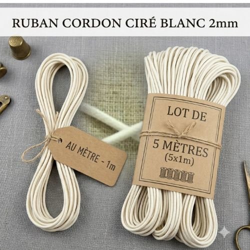Cordon ciré blanc 2 mm – vendu au mètre ou en lot de 5 mètres