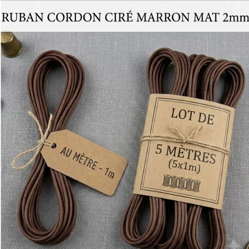 Cordon ciré marron mat 2 mm – vendu au mètre ou en lot de 5 mètres