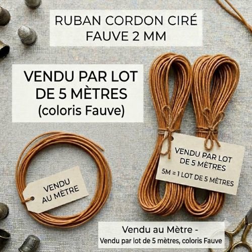Cordon ciré fauve 2 mm – vendu au mètre ou en lot de 5 mètres