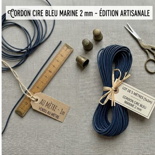 Cordon ciré bleu marine 2 mm – vendu au mètre ou en lot de 5 mètres