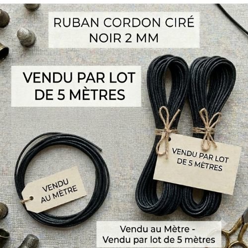 Cordon ciré noir 2 mm – vendu au mètre ou en lot de 5 mètres