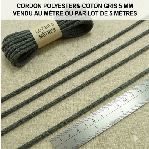 Cordon polycoton gris anthracite 5 mm – vendu au mètre ou par lot de 5 mètres