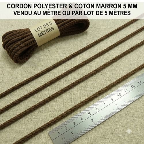 Cordon polycoton marron 5 mm – vendu au mètre ou par lot de 5 mètres