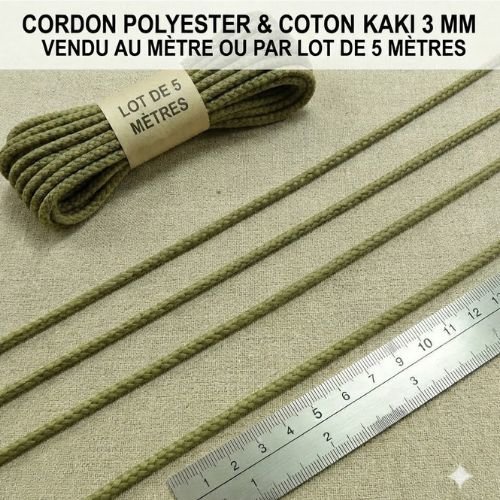 Cordon polycoton kaki 5 mm – vendu au mètre ou par lot de 5 mètres