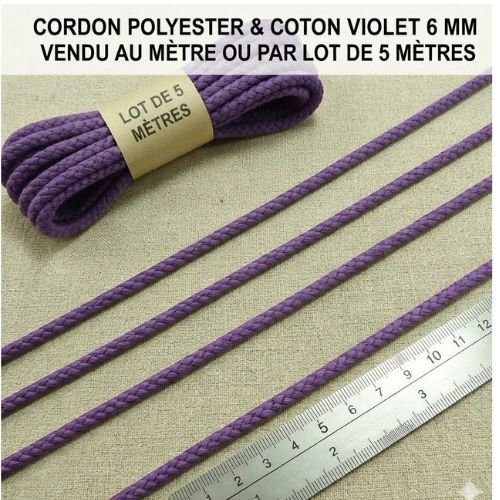 Cordon polycoton violet 6 mm – vendu au mètre ou par lot de 5 mètres
