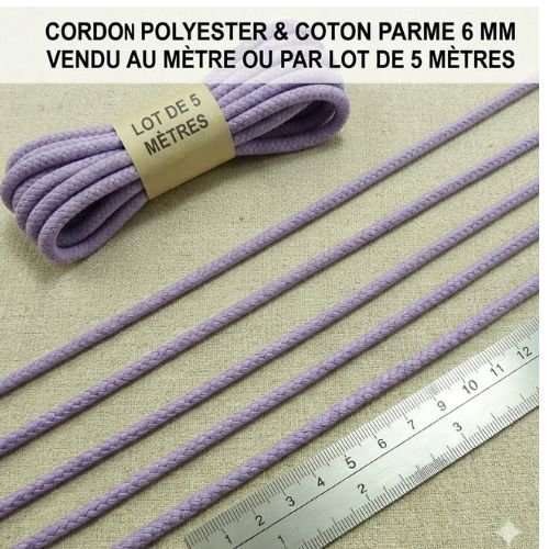Cordon polycoton parme 6 mm – vendu au mètre ou par lot de 5 mètres