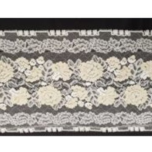 Nouvelle dentelle de calais blanc cassé motif ivoire foncé, 20 cm, de fabrication française