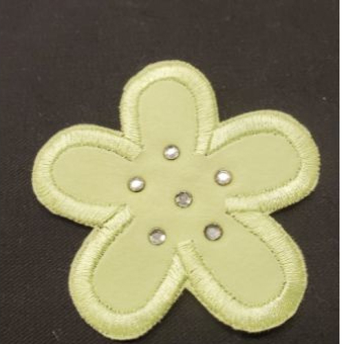Écusson thermocollant vert anis motif fleur avec strass, 7 cm