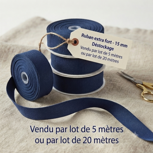 Ruban extra fort bleu 15 mm – lot de 5 ou 20 m